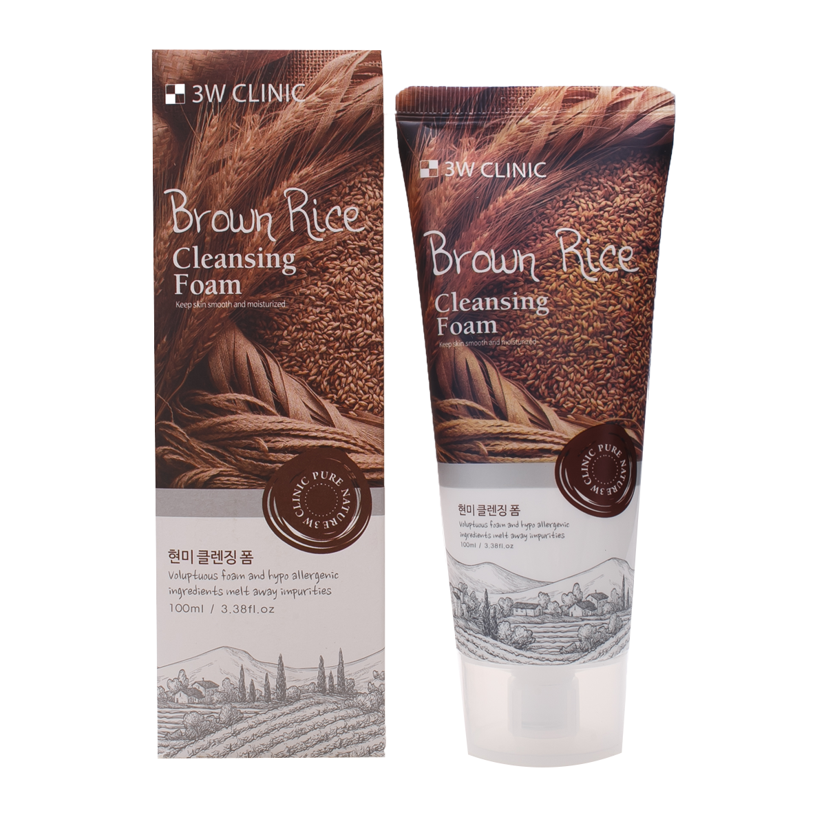 3W CLINIC Пенка для умывания КОРИЧНЕВЫЙ РИС Brown Rice Foam Cleansing, 100 мл
