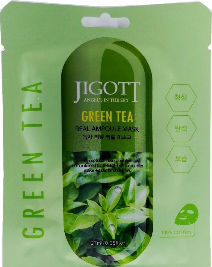 JIGOTT Тканевая маска для лица ЗЕЛЕНЫЙ ЧАЙ GREEN TEA Real Ampoule Mask